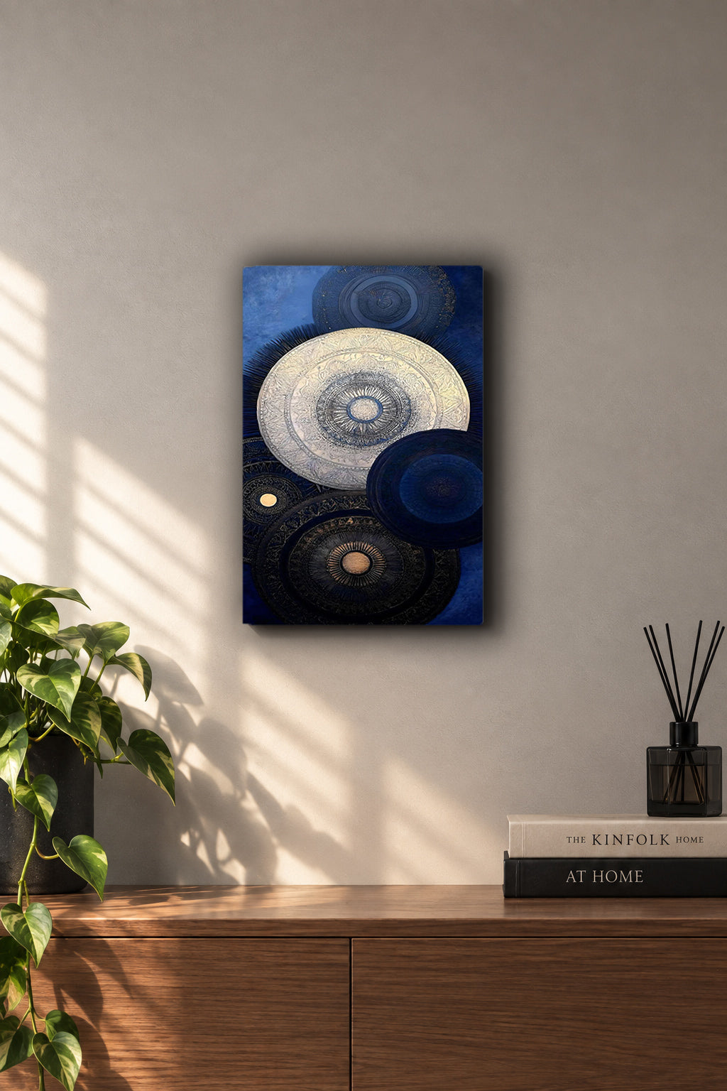 Celestial Mandala Gold & Navy Blue Metal Duvar Tablosu Celestial Mandala Gold & Navy Blue Metal Duvar Tablosu