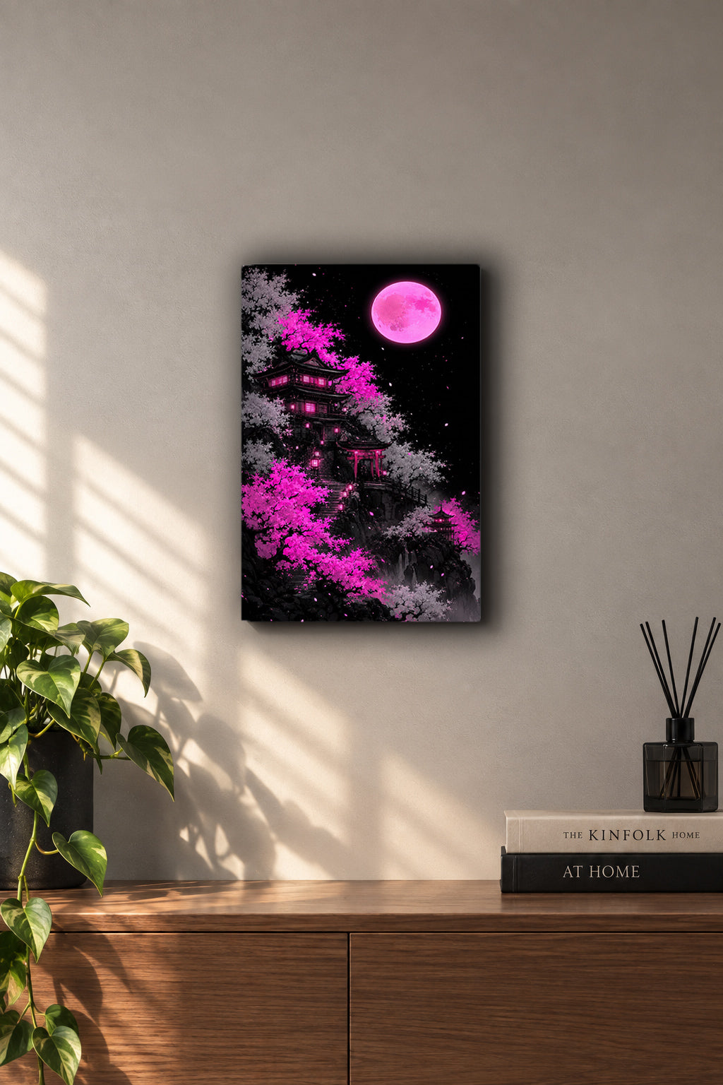 Dark Sakura Temple Metal Wall Artwork