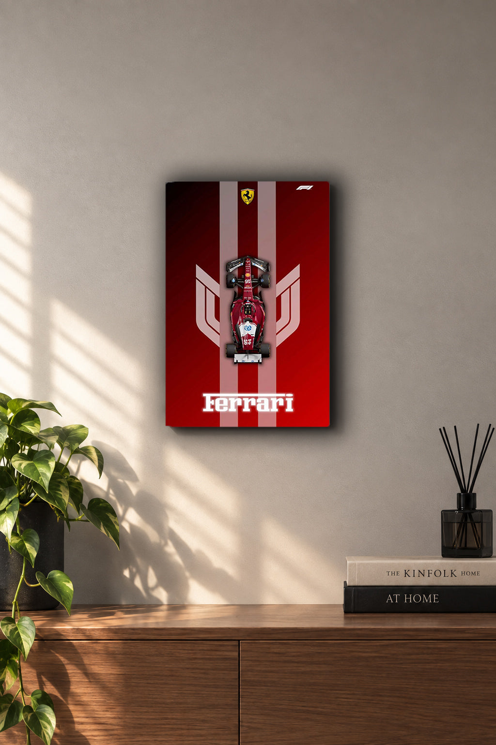 Ferrari F1 Racing Stripes Minimalist Metall Wand Bild