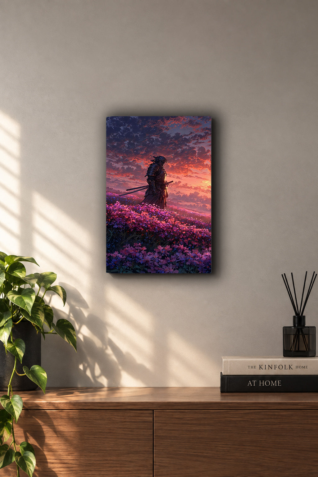 Lone Samurai Pink Flower Field Sunset Metal Duvar Tablosu Lone Samurai Pink Flower Field Sunset Metal Duvar Tablosu