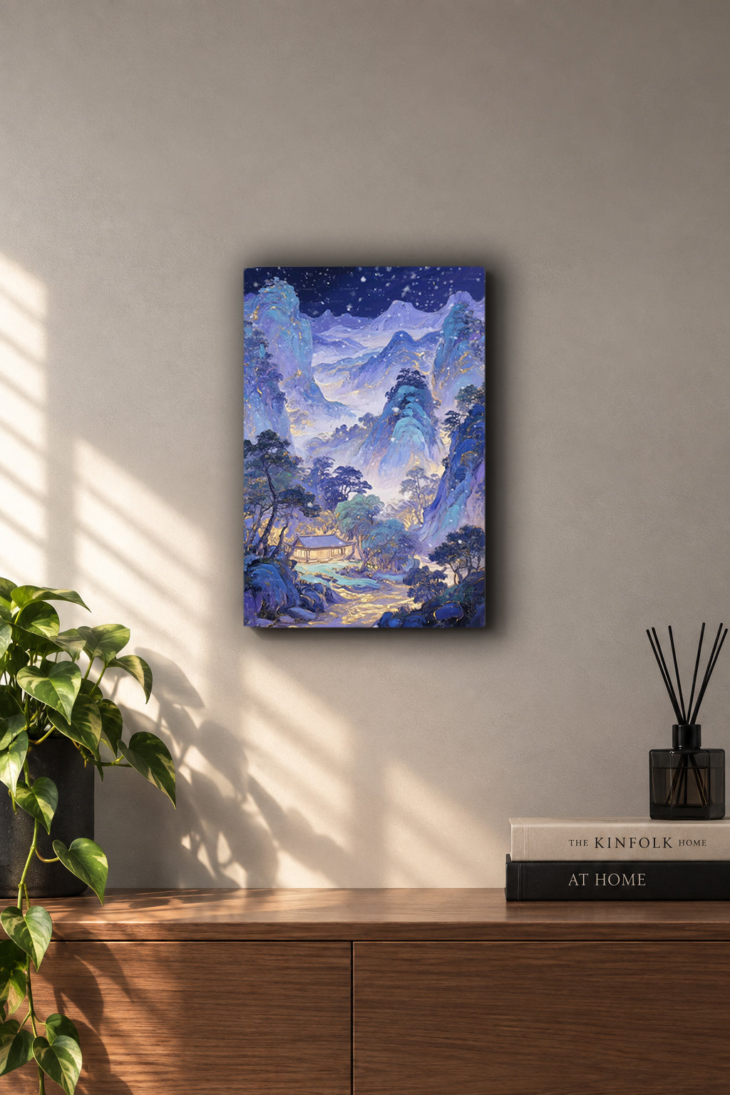 Mystic Blue Mountain Cabin Métal Mural Tableau