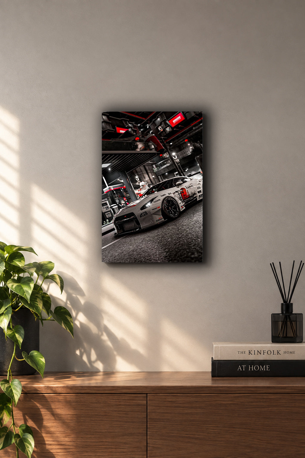 Nissan GT-R R35 Liberty Walk Night Gas Station Metal Duvar Tablosu Nissan GT-R R35 Liberty Walk Night Gas Station Metal Duvar Tablosu