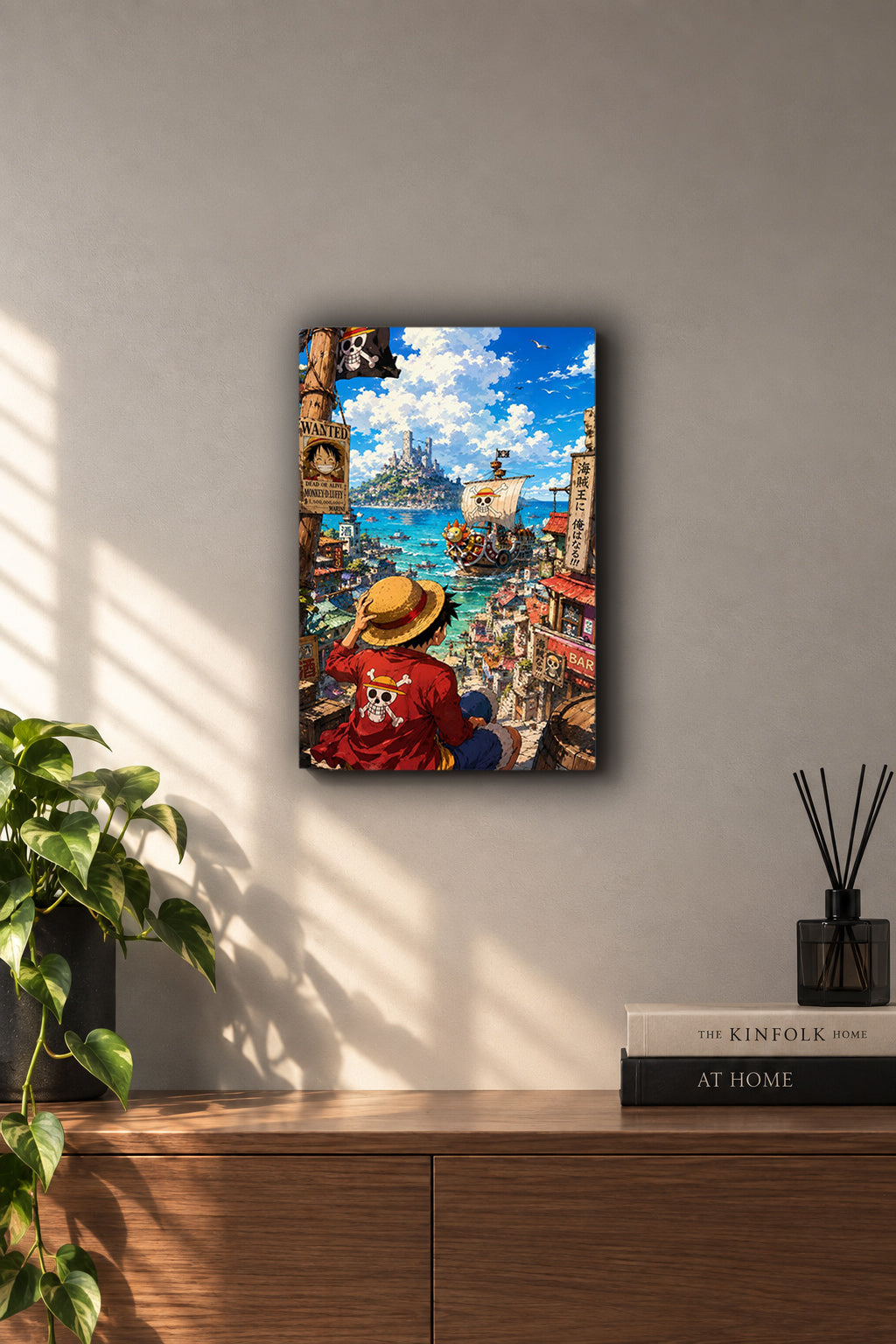 One Piece Luffy & Thousand Sunny Harbor Metal Duvar Tablosu One Piece Luffy & Thousand Sunny Harbor Metal Duvar Tablosu