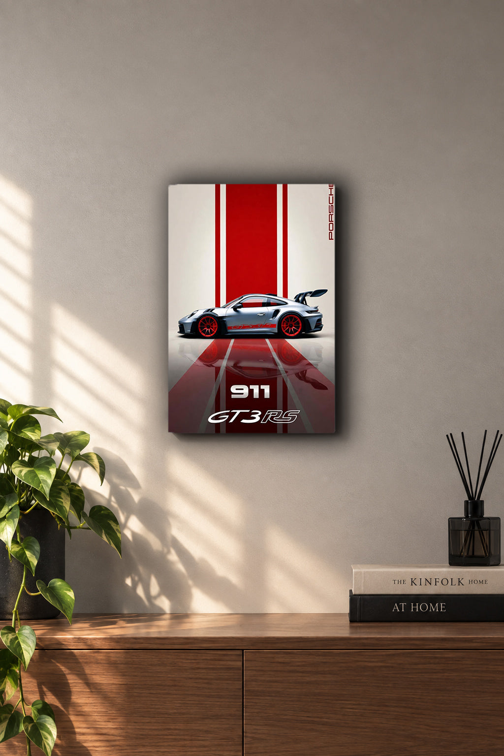 Porsche 911 GT3 RS Red Stripe Minimalist Metal Duvar Tablosu Porsche 911 GT3 RS Red Stripe Minimalist Metal Duvar Tablosu