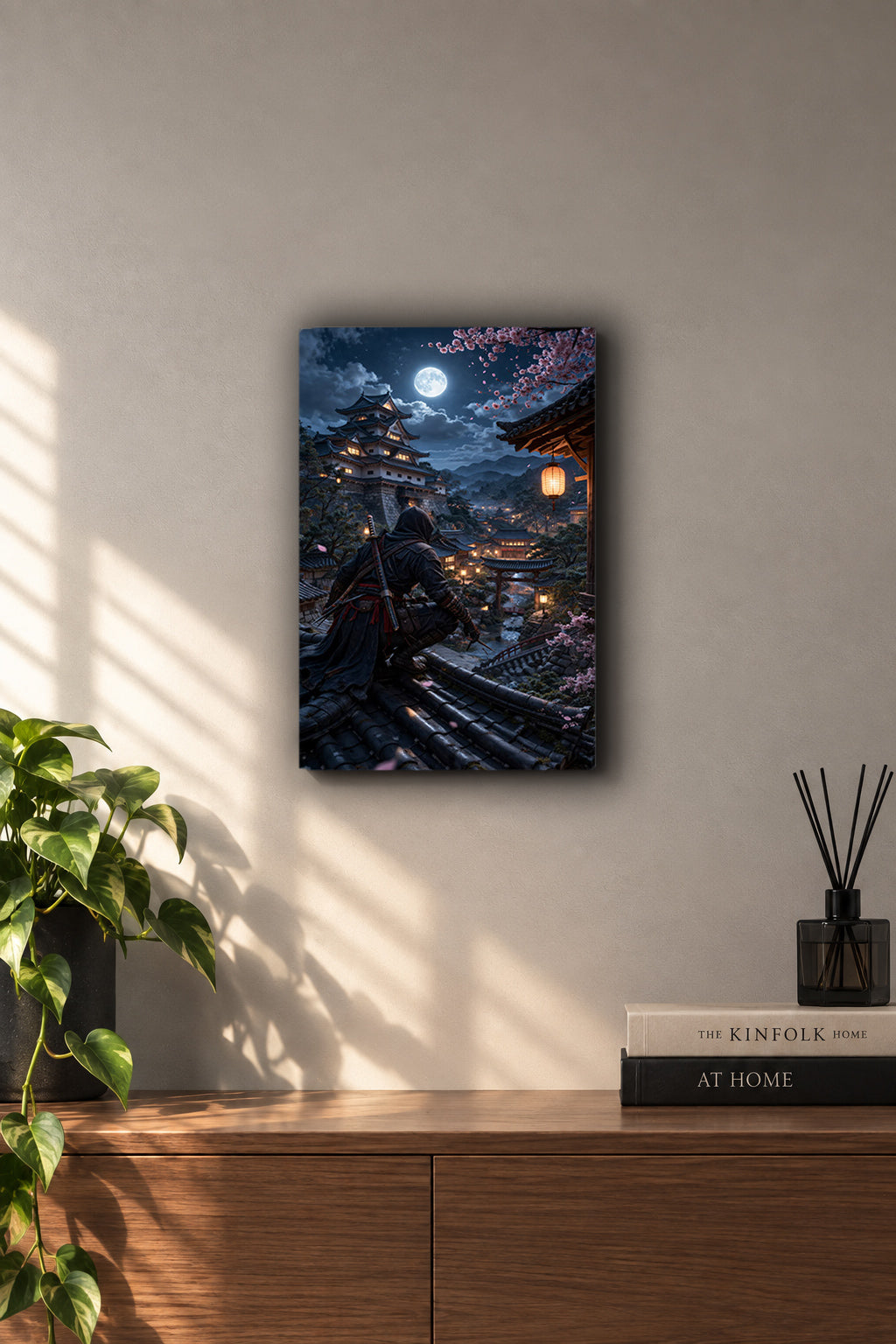 Shadow Shinobi Moonlit Japanese Castle Night Metal Duvar Tablosu Shadow Shinobi Moonlit Japanese Castle Night Metal Duvar Tablosu
