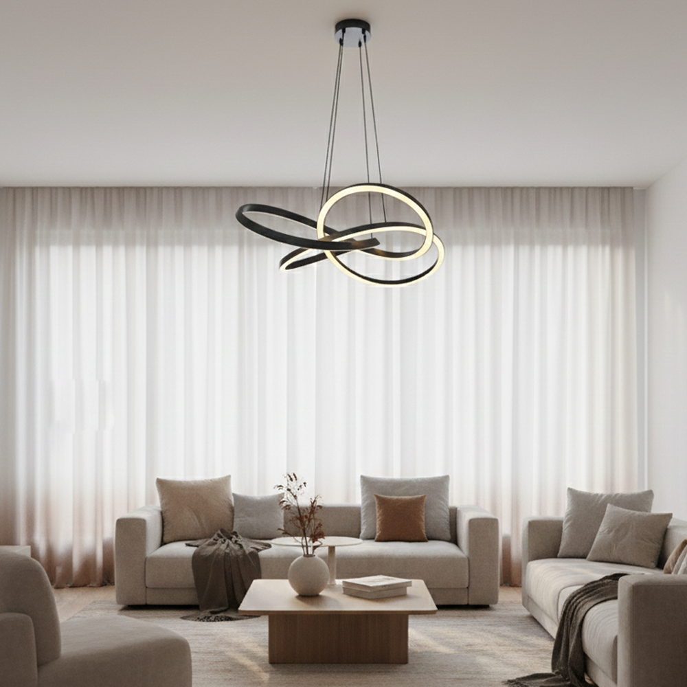 Siyah Metal Helical Yuvarlak Sarkıt Avize 150 cm