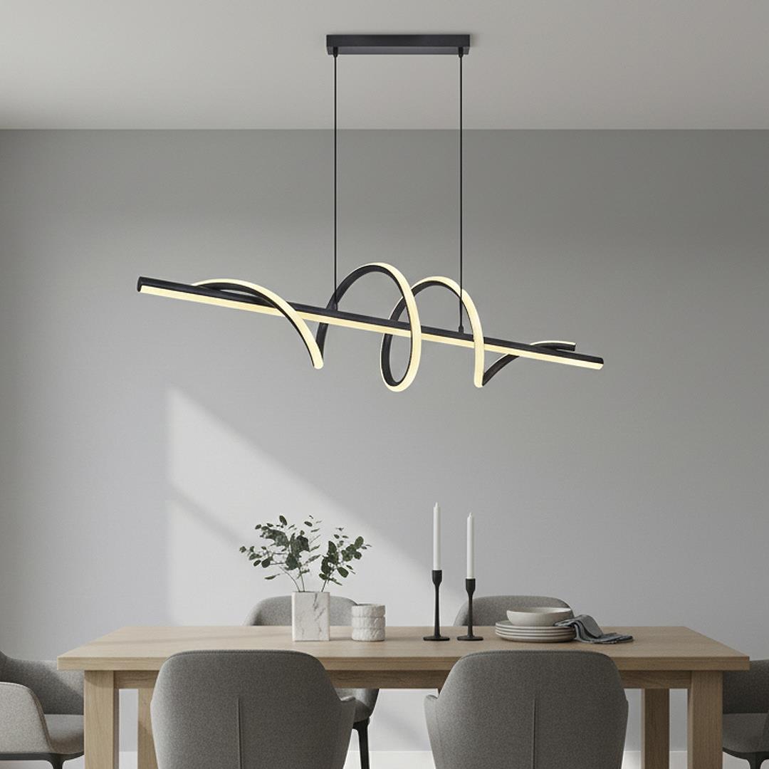 Siyah Metal Helical Uzun Sarkıt Avize 120 cm