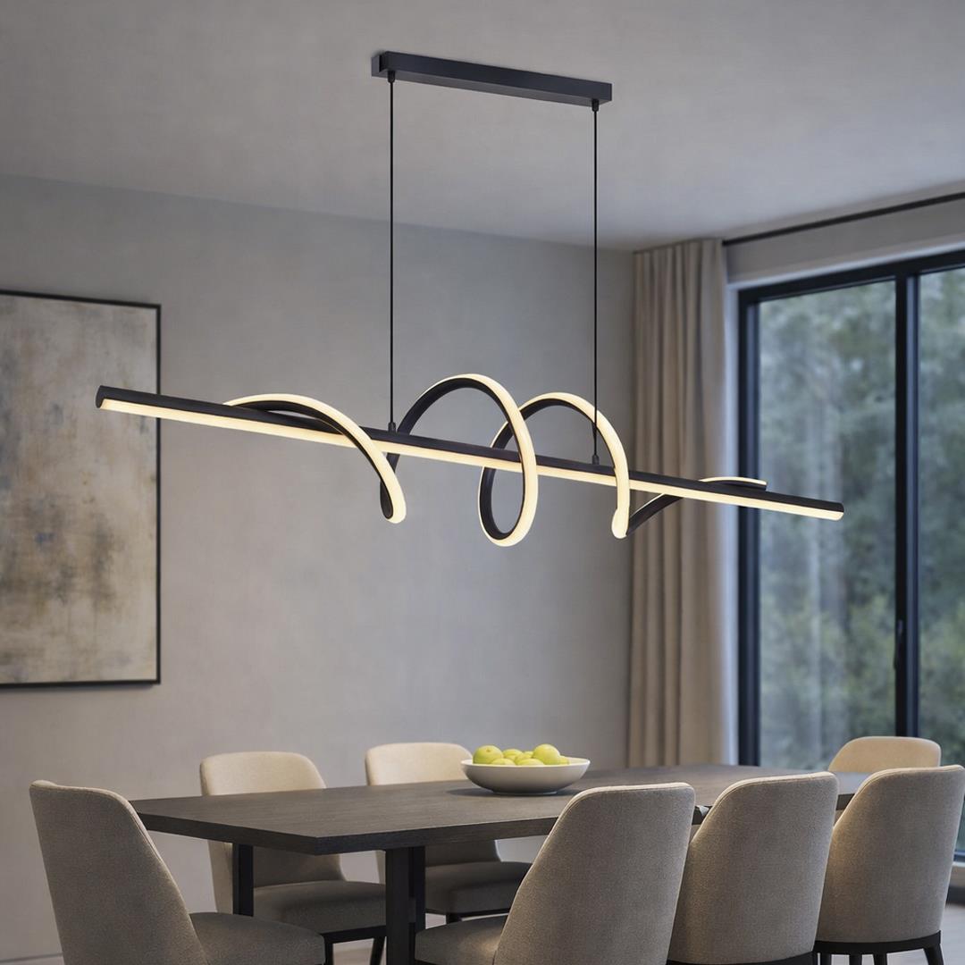 Siyah Metal Helical Uzun Sarkıt Avize 120 cm