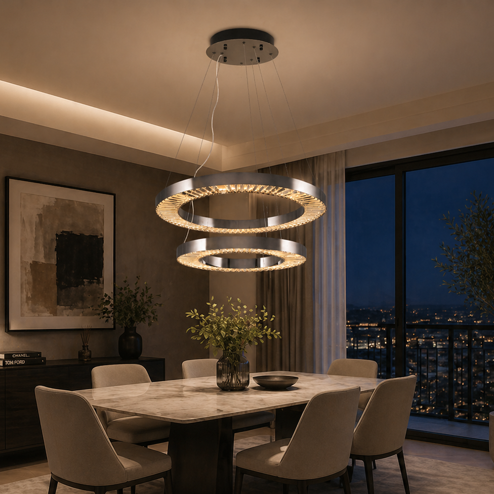 Platin Metal Plata 60+80'Lik Sarkıt Avize 160 cm