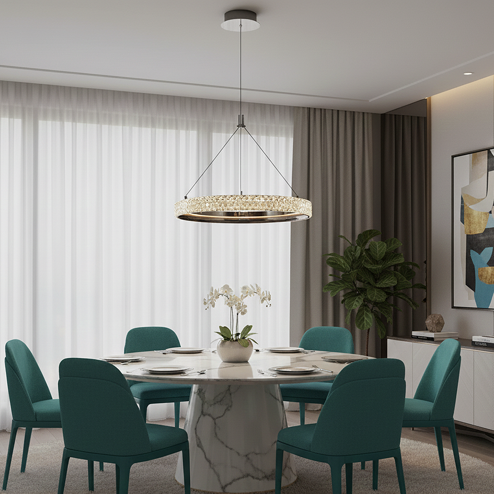 Tekli Beyaz Metal Cipale 40cm Sarkıt Avize 120 cm (2734-1A-24)