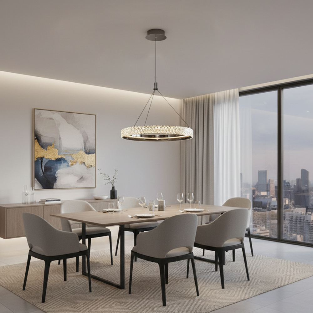 Tekli Beyaz Metal Cipale 40cm Sarkıt Avize 120 cm (2734-1A-24)