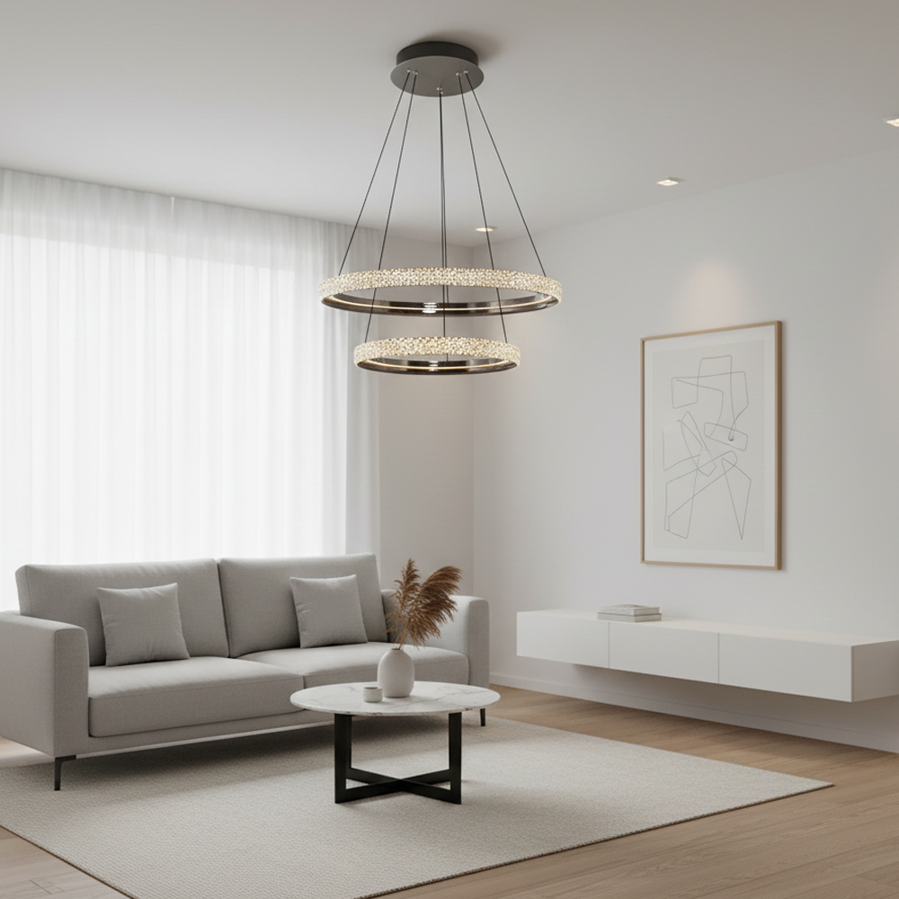 2'li Beyaz Metal Cipale 40+60cm Sarkıt Avize 150 cm (2734-2A-24)