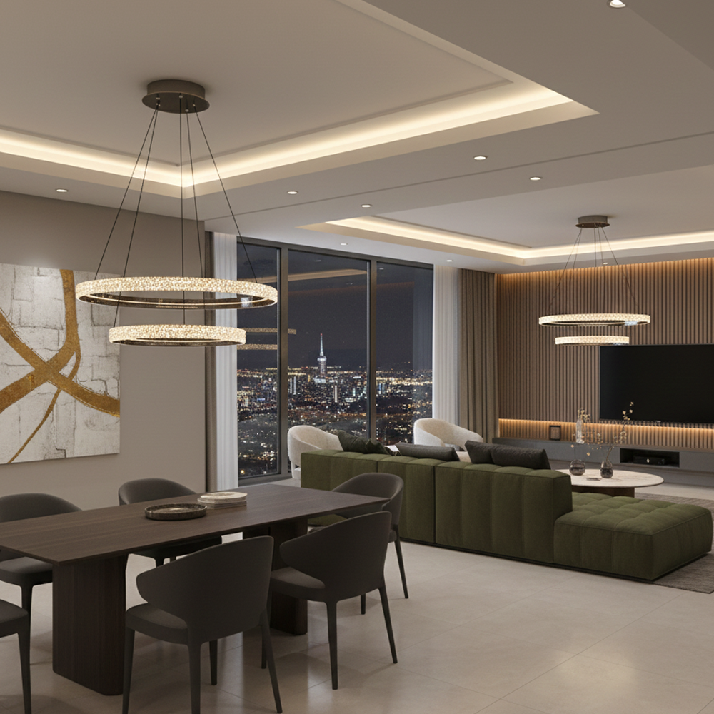 2'li Beyaz Metal Cipale 40+60cm Sarkıt Avize 150 cm (2734-2A-24)