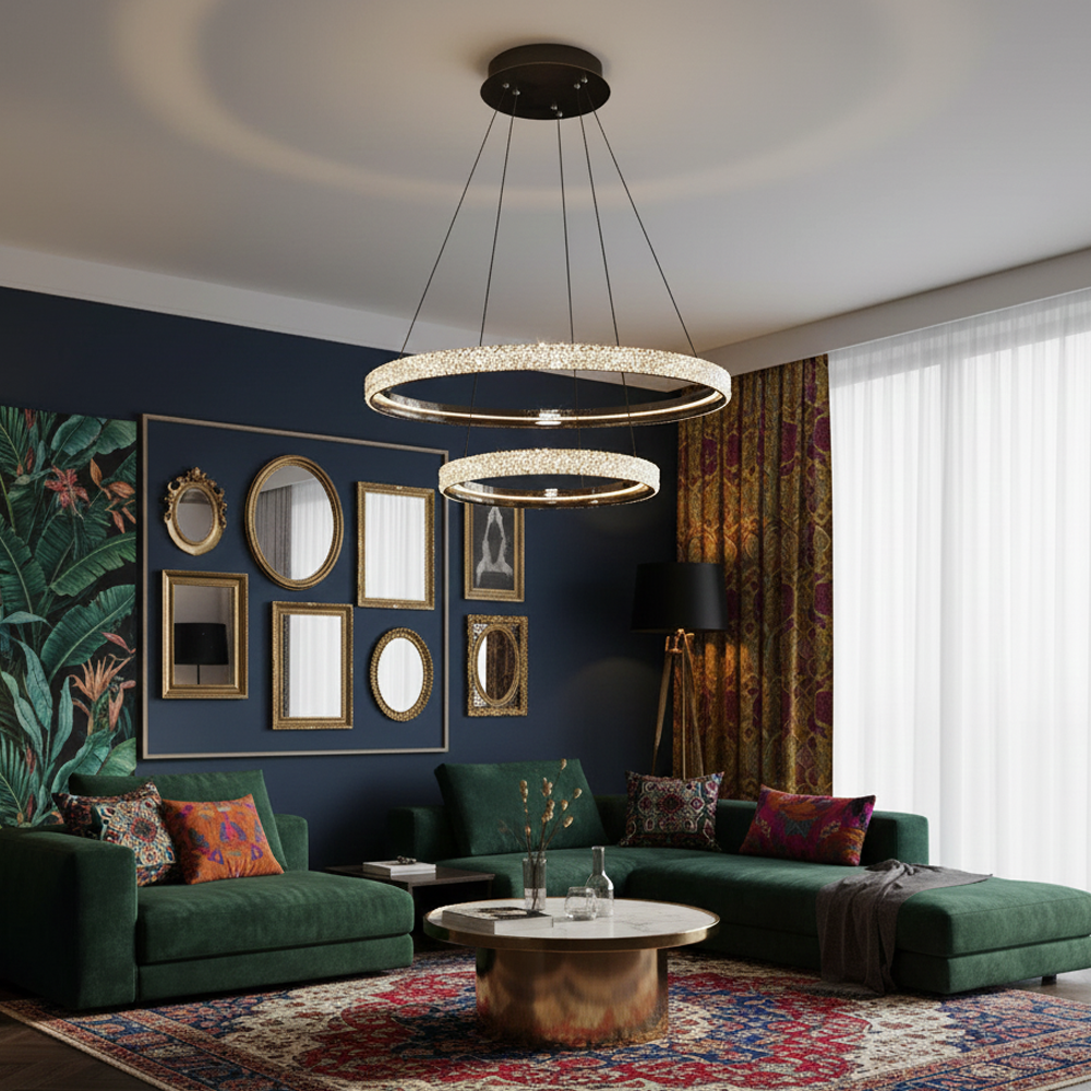 2'li Beyaz Metal Cipale 40+60cm Sarkıt Avize 150 cm (2734-2A-24) — görsel 3