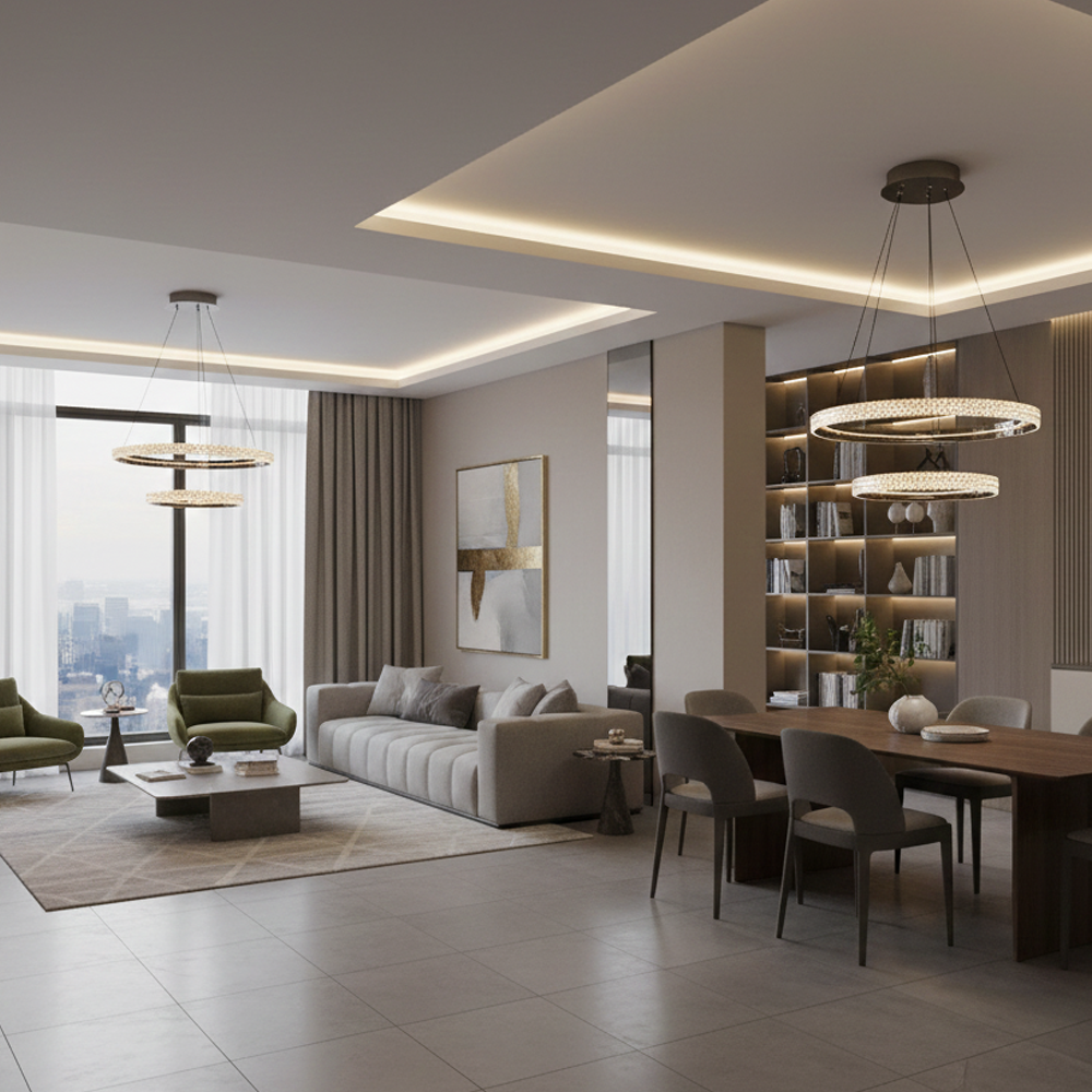 2'li Beyaz Metal Cipale 40+60cm Sarkıt Avize 150 cm (2734-2A-24) — görsel 7