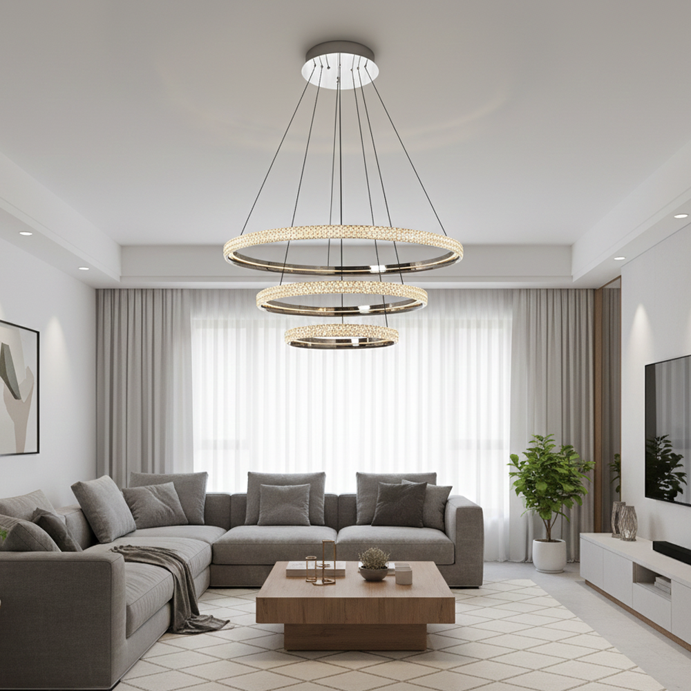 3'li Beyaz Metal Cipale 40+60+80cm Sarkıt Avize 150 cm