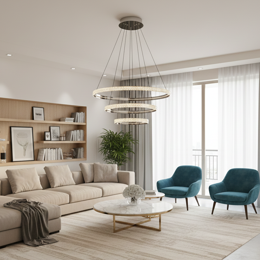 3'li Beyaz Metal Cipale 40+60+80cm Sarkıt Avize 150 cm