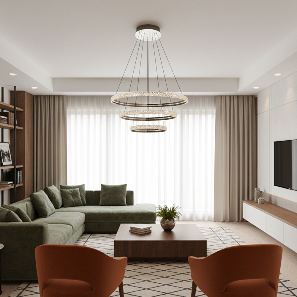 3'li Beyaz Metal Cipale 40+60+80cm Sarkıt Avize 150 cm — görsel 3