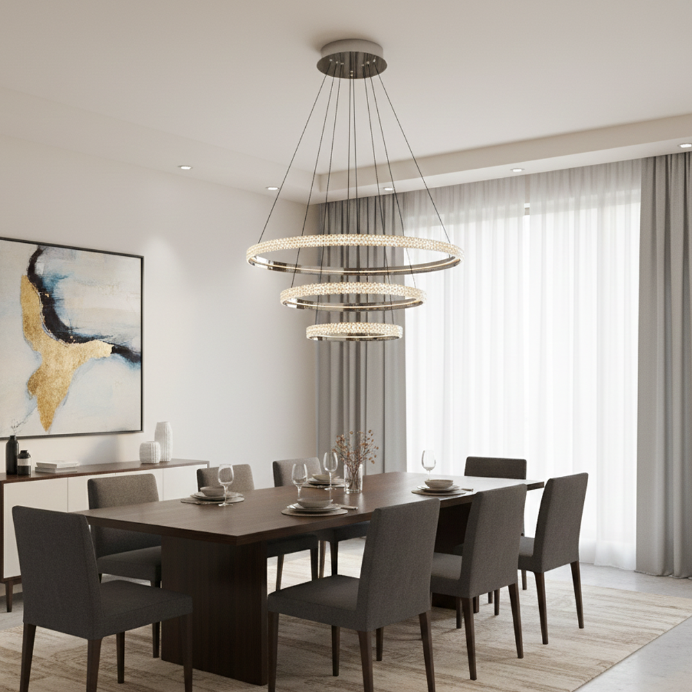 3'li Beyaz Metal Cipale 40+60+80cm Sarkıt Avize 150 cm — görsel 6