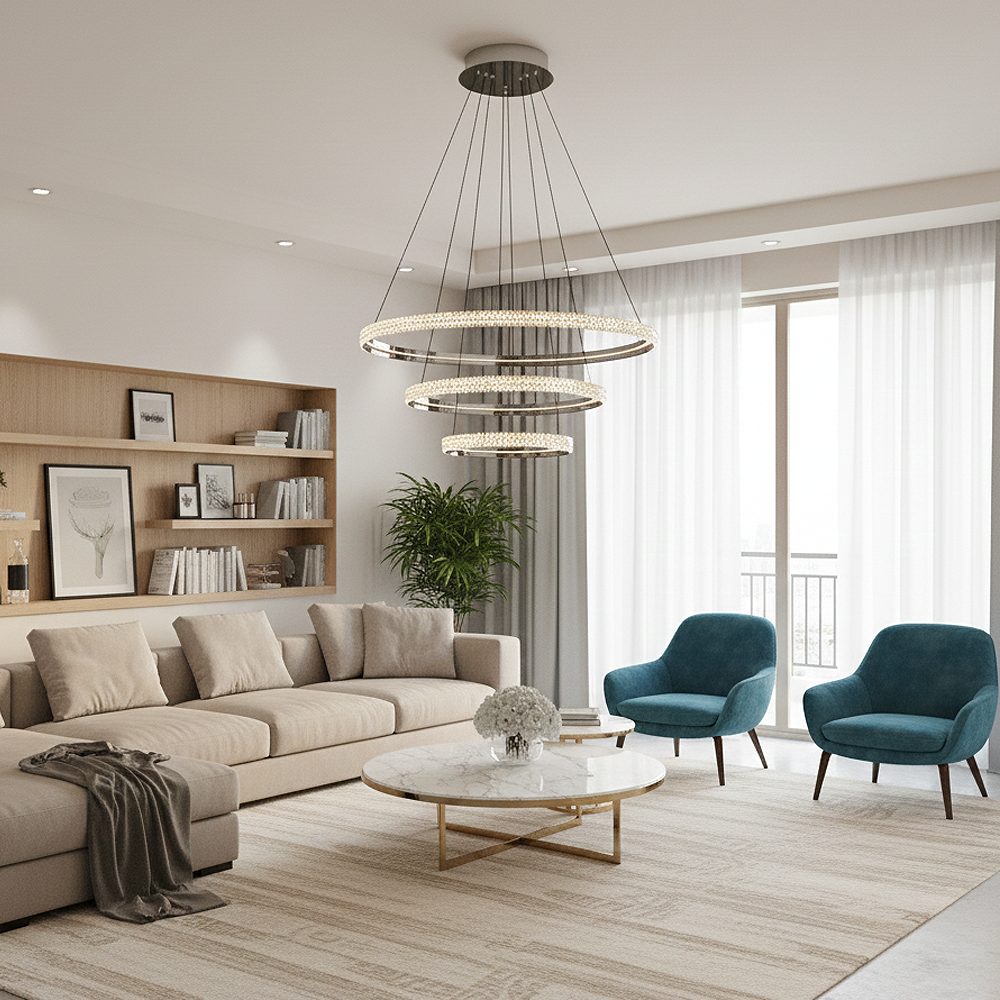 3'li Beyaz Metal Cipale 40+60+80cm Sarkıt Avize 150 cm — görsel 8