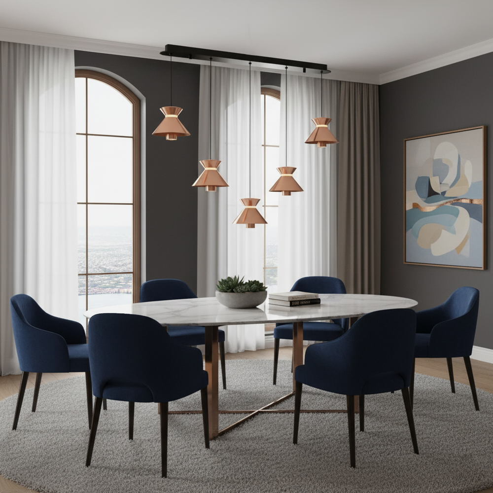 Rose Metal Mekik Sıralı Sarkıt Avize 95 cm