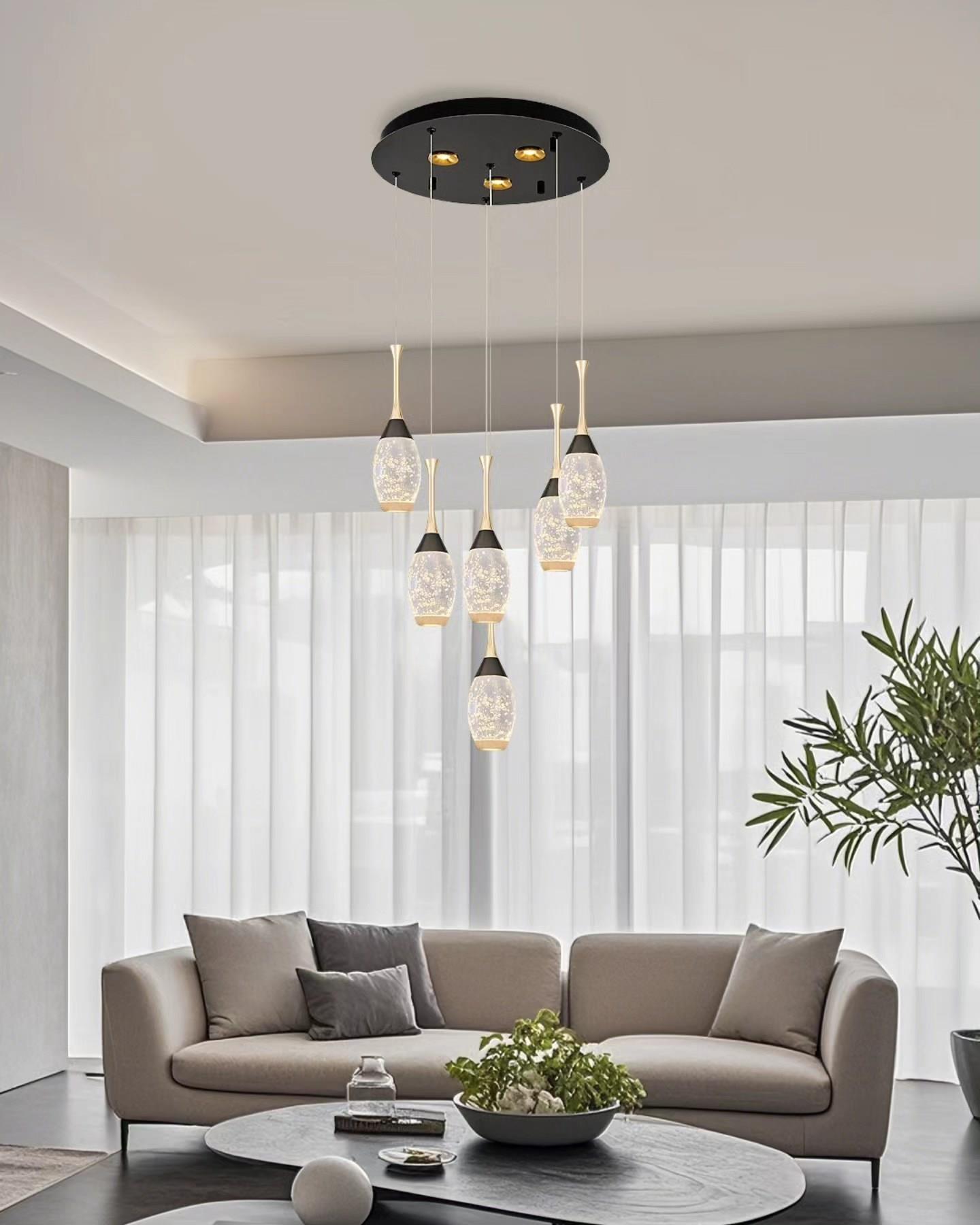 Gold Metal Drop Yuvarlak Sarkıt Avize 120 cm