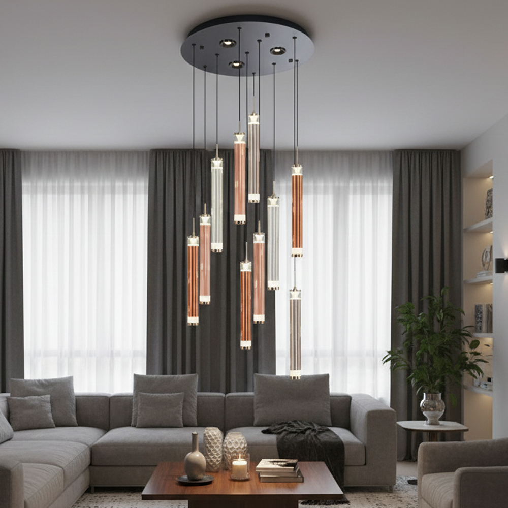 10'li Metal Flute Mixed Sarkıt Avize 120 cm — görsel 6