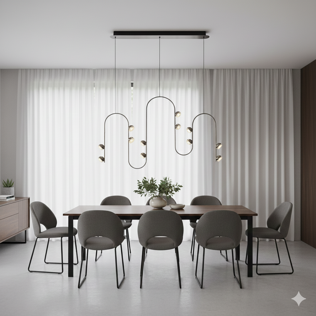 12fach Platin Metall Aster Linear Kronleuchter 95 cm 12fach Platin Metall Aster Linear Kronleuchter 95 cm