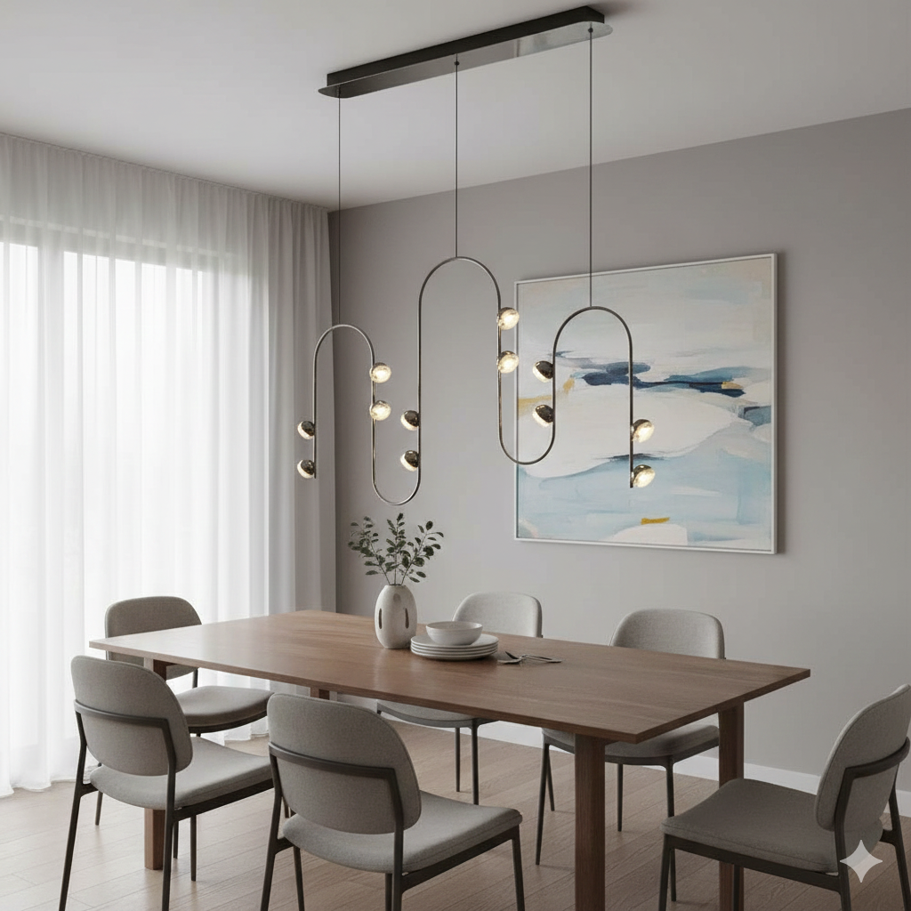 12fach Platin Metall Aster Linear Kronleuchter 95 cm 12fach Platin Metall Aster Linear Kronleuchter 95 cm