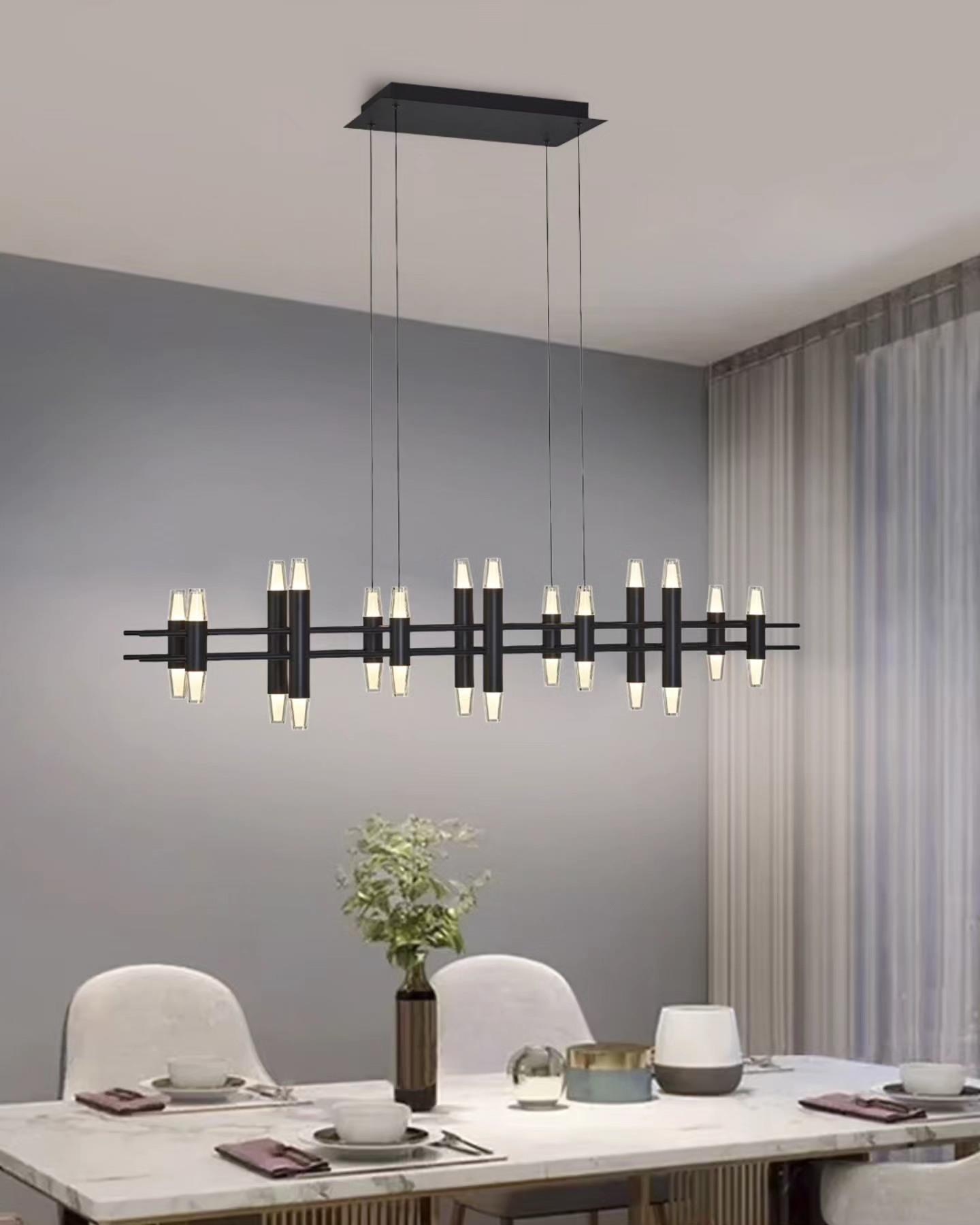 Siyah Metal Phulu SIRALI Sarkıt Avize 120 cm