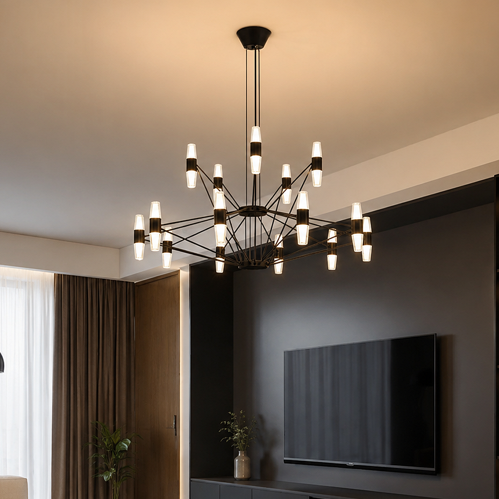 Siyah Metal Phulu 15'Lİ Sarkıt Avize 120 cm