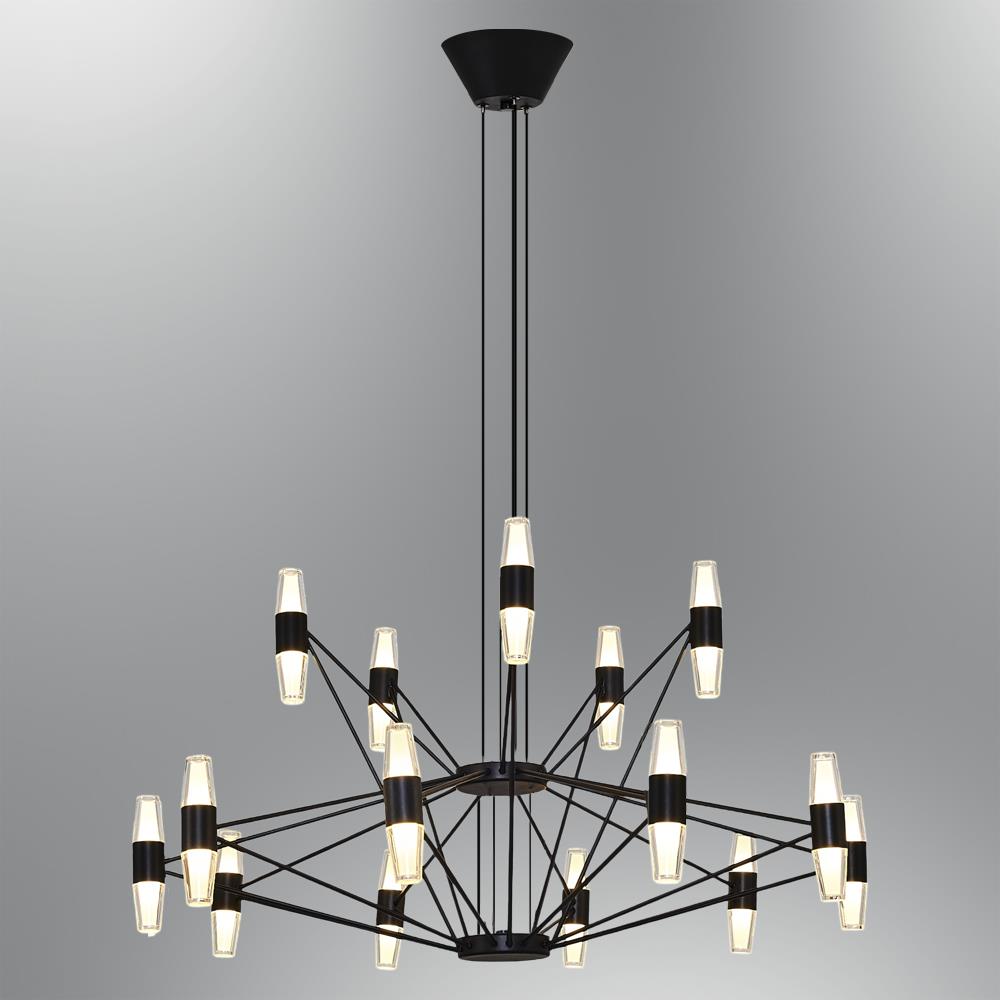 Siyah Metal Phulu 15'Lİ Sarkıt Avize 120 cm — görsel 3