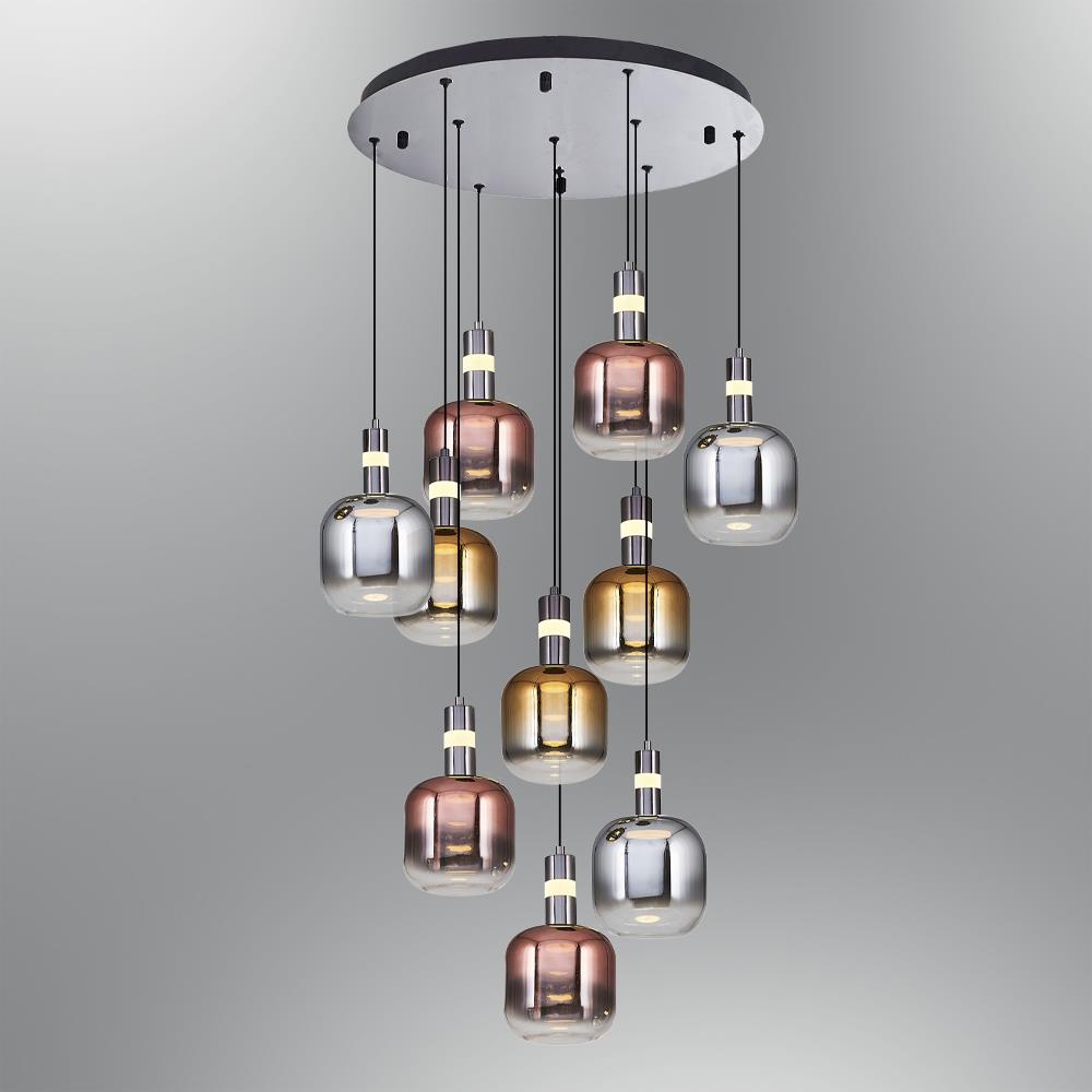 10'li Mixed Metal Daruu Cam Sarkıt Avize 160 cm