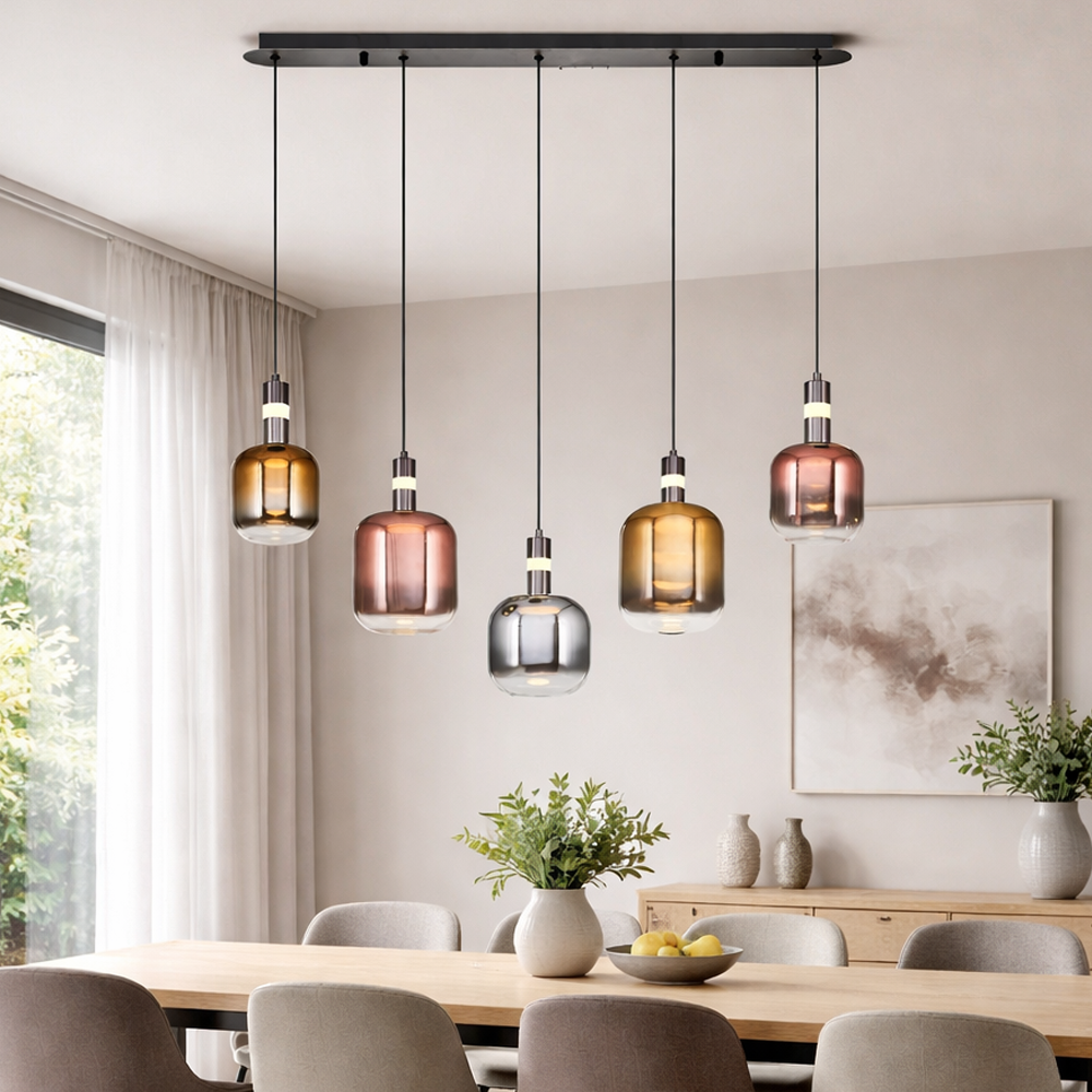 5'li Mixed Metal Daruu Sıralı Sarkıt Avize 96 cm