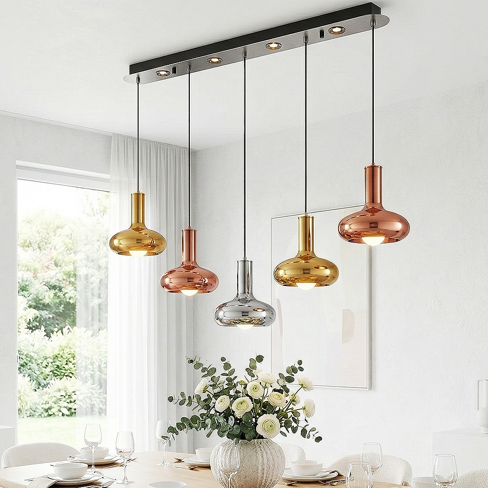 5'li Mixed Metal Odelo Sıralı Sarkıt Avize 97 cm