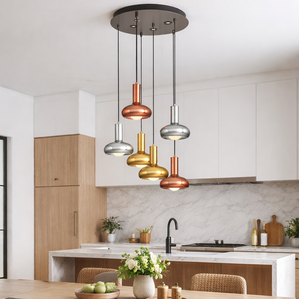 6'li Metal Odelo Mixed Sarkıt Avize 120 cm