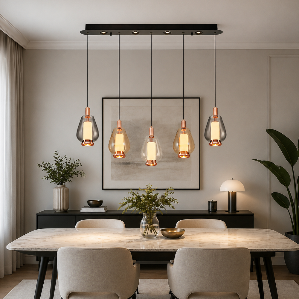 5'li Mix Metal Siam Sıralı Sarkıt Avize 90 cm