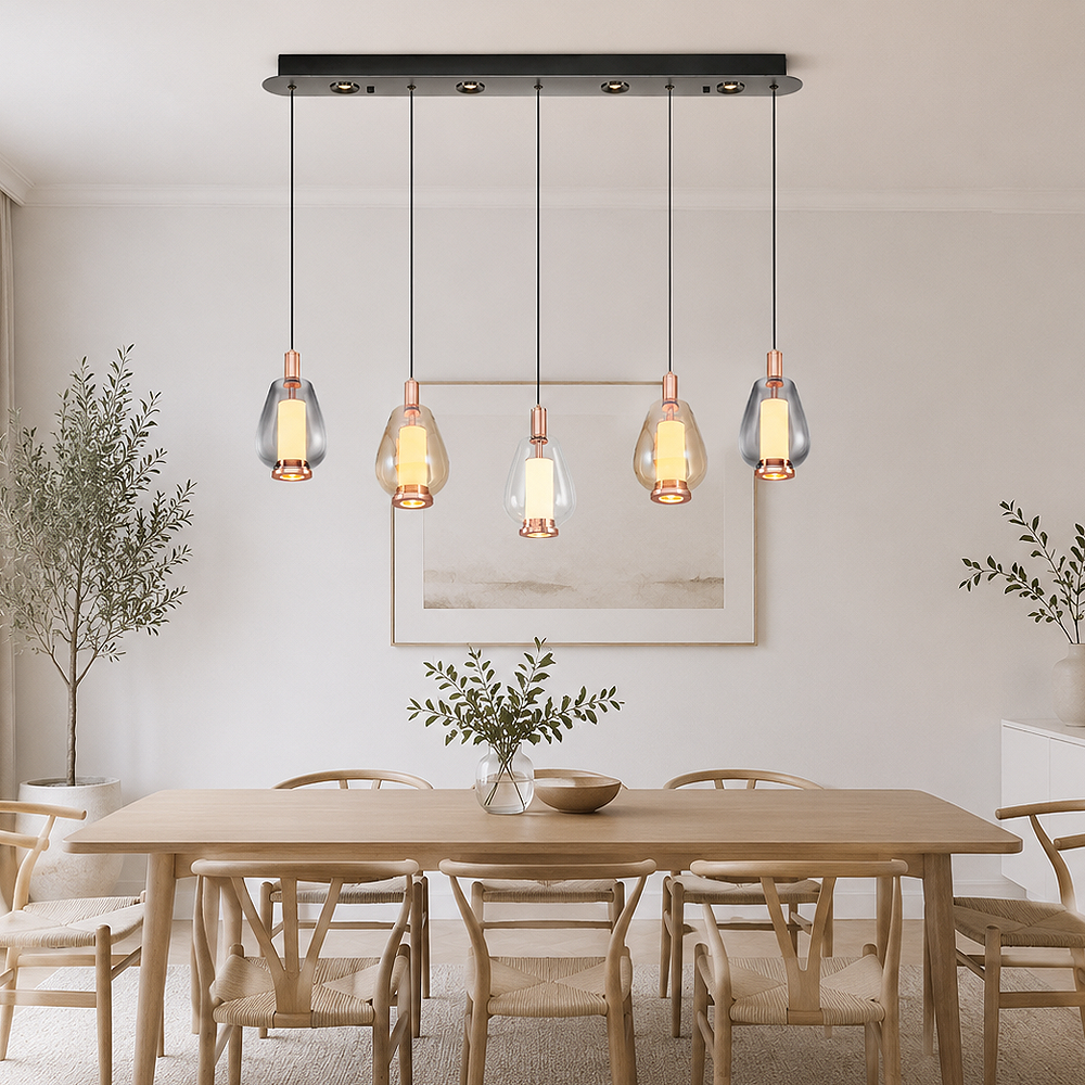 5'li Mix Metal Siam Sıralı Sarkıt Avize 90 cm