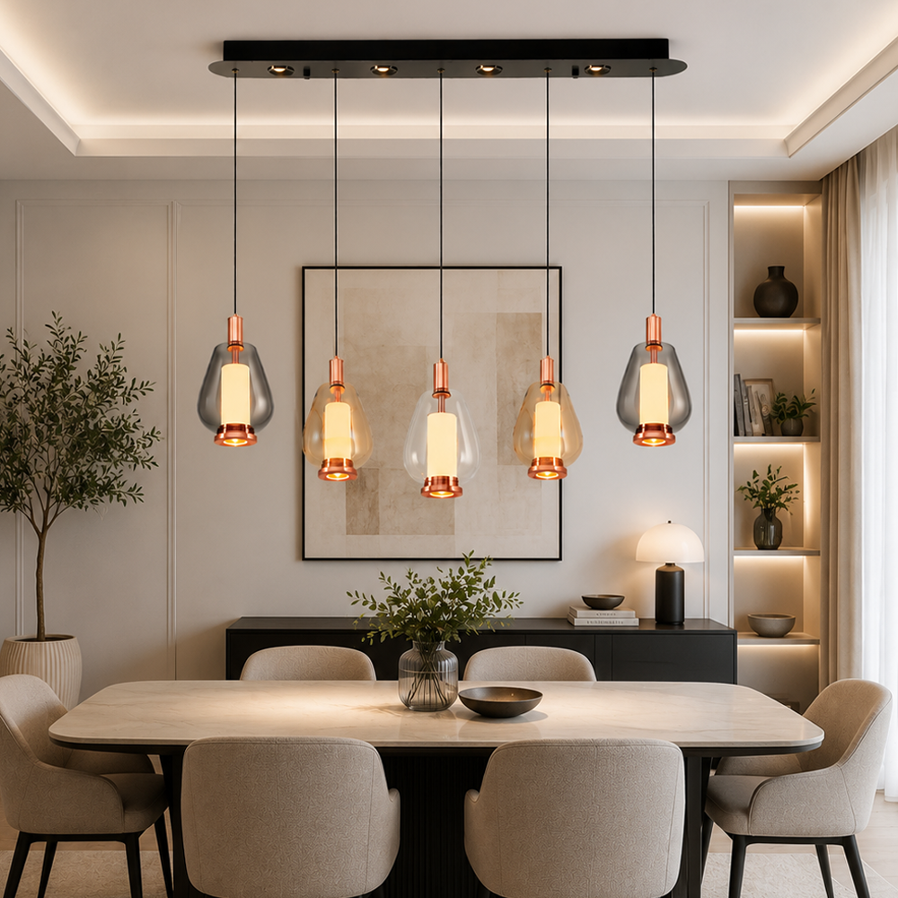 5'li Mix Metal Siam Sıralı Sarkıt Avize 90 cm — görsel 8