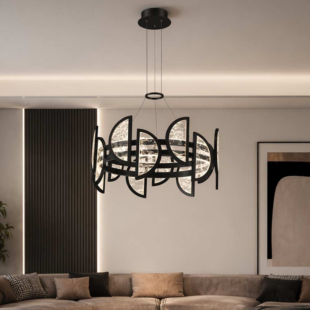 Siyah Metal Alabaster Yuvarlak Sarkıt Avize 180 cm 120W — görsel 5