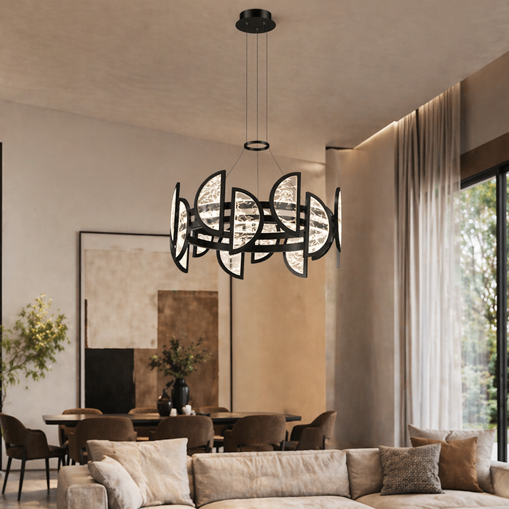 Siyah Metal Alabaster Yuvarlak Sarkıt Avize 180 cm 120W — görsel 6