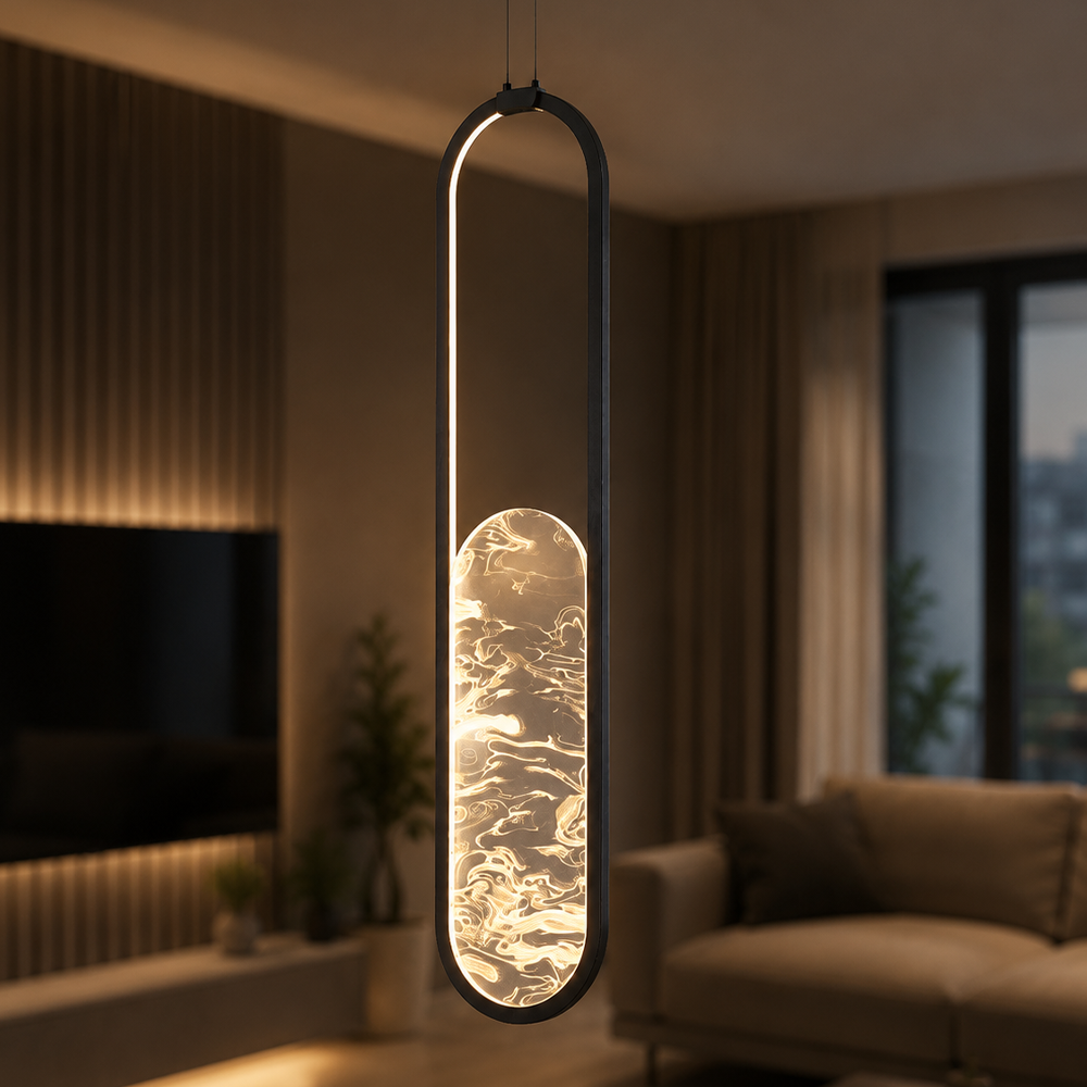 Tekli Siyah Metal Alabaster 70*20 Sarkıt Avize 21 cm