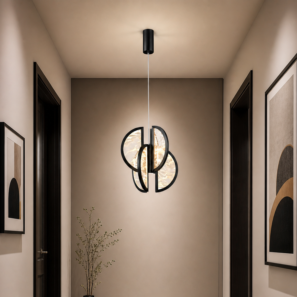 Tekli Siyah Metal Alabaster 31*35 Sarkıt Avize 120 cm