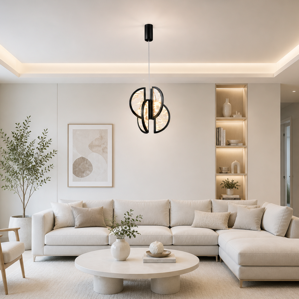 Tekli Siyah Metal Alabaster 31*35 Sarkıt Avize 120 cm