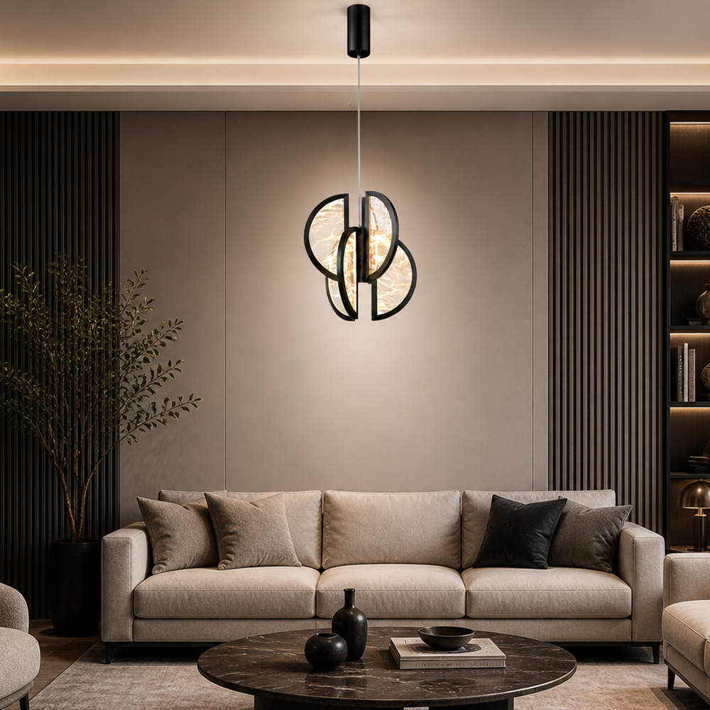 Tekli Siyah Metal Alabaster 31*35 Sarkıt Avize 120 cm — görsel 3