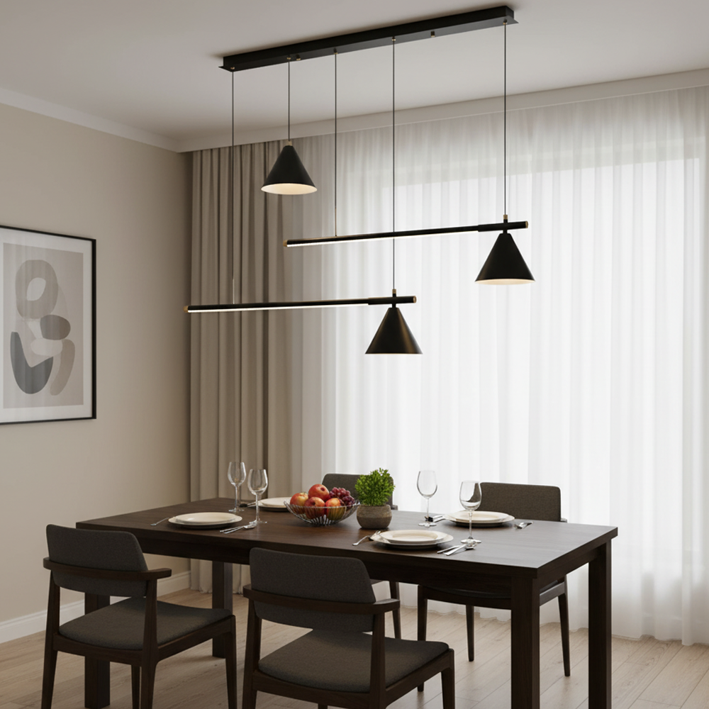 Siyah Metal 3 Lü Sarkıt Avize 120 cm 15W
