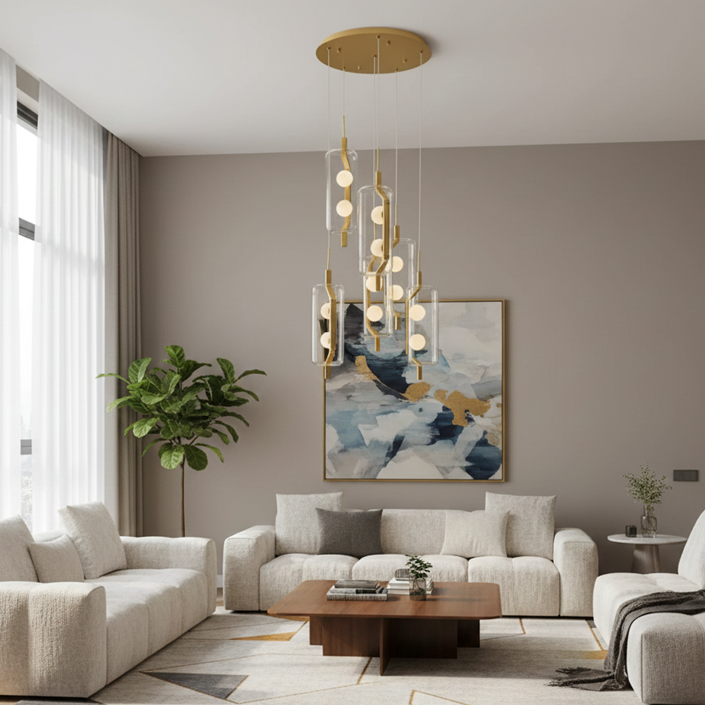 Metal Ponni Sarı Sarkıt Avize 120 cm (3436-6A-03)