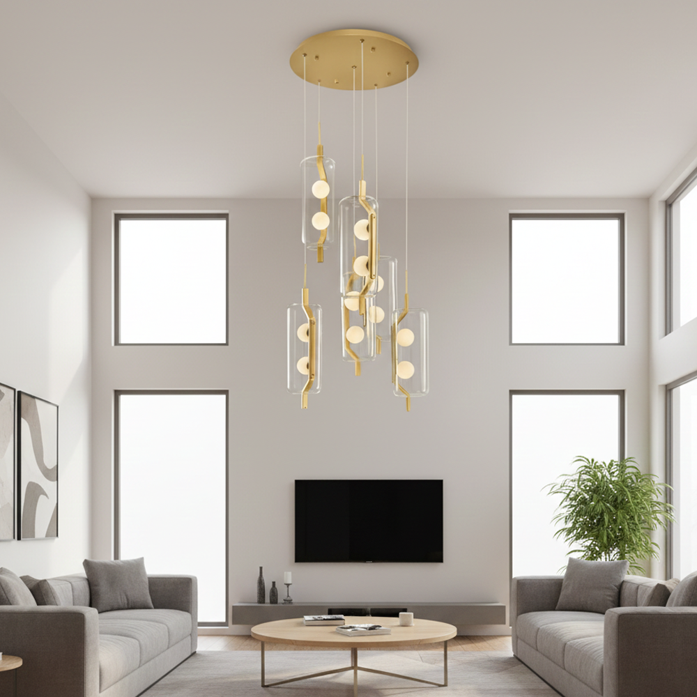 Metal Ponni Sarı Sarkıt Avize 120 cm (3436-6A-03)
