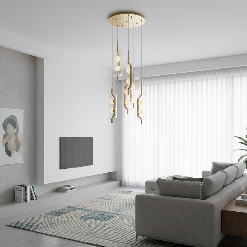 Metal Ponni Sarı Sarkıt Avize 120 cm (3436-6A-03) — görsel 3