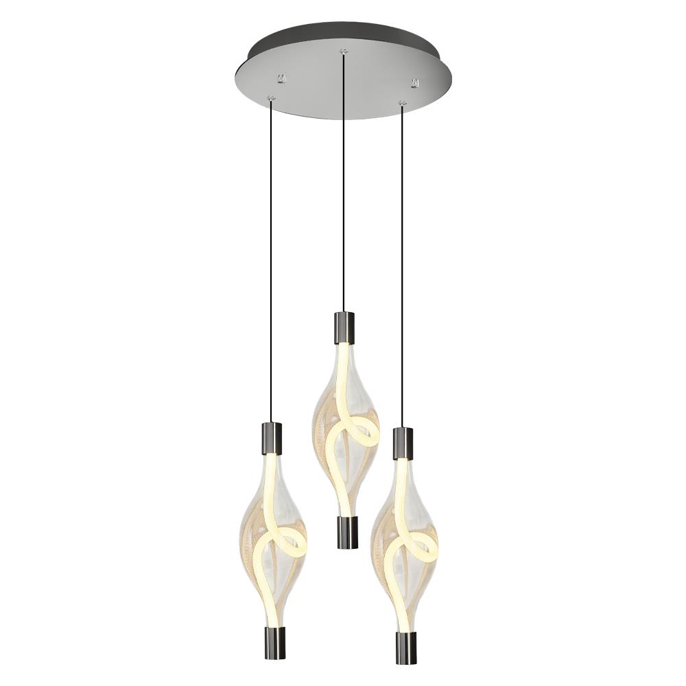 3'li Metal Hare PLATİN Sarkıt Avize 120 cm